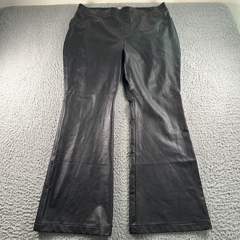SPANX Pants Womens 3X Leather-Look Pull On Flare Black Faux Leather Wide Leg